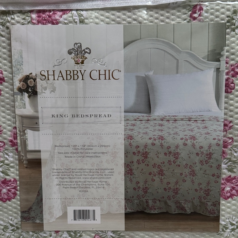 πHPπ Shabby Chic Rose Pattern King Bedspread π Green & Pink - Picture 7 of 12
